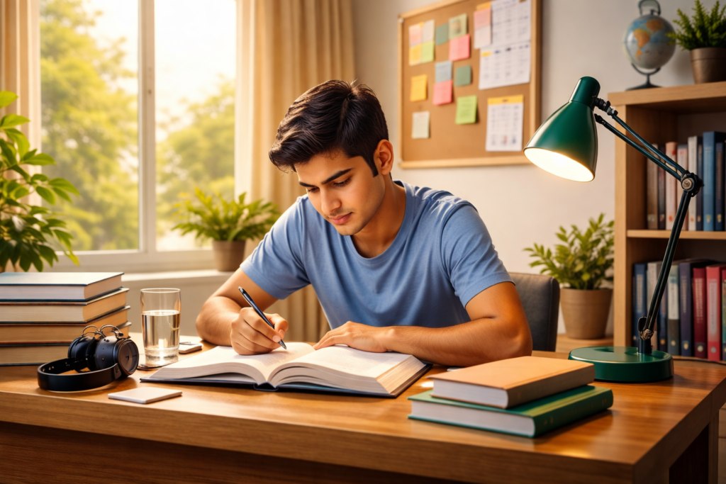 padhai me focus kaise kare student shaant room me baithkar dhyan se padhai karte hue